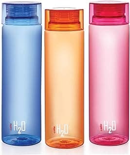 CELLO H2O Water Bottles Set of 3 Pcs For Daily Use, 1000ml Each Multicolor | Stylish & Unbreakable BPA-Free Leakproof Freezer & Fridge Safe Pet Water Bottle For School, Office, Kitchen & Travel